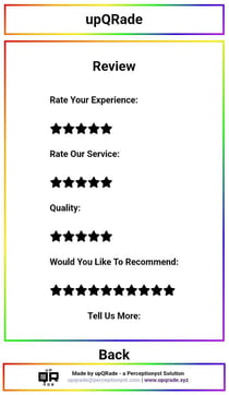 Customer review interface of ThankQR – manage feedback and ratings for restaurants and takeaways with upQrade